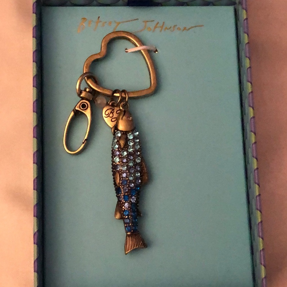 Betsey Johnson Mermaid Jewels Brass Ox Fish Bag Charm Crystal Accents NWT
